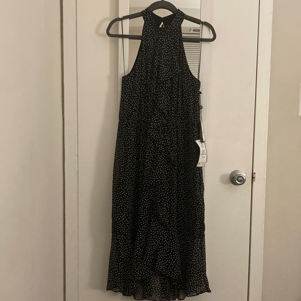 Adrianna Papell Black and White Polka Dot Maxi Dress